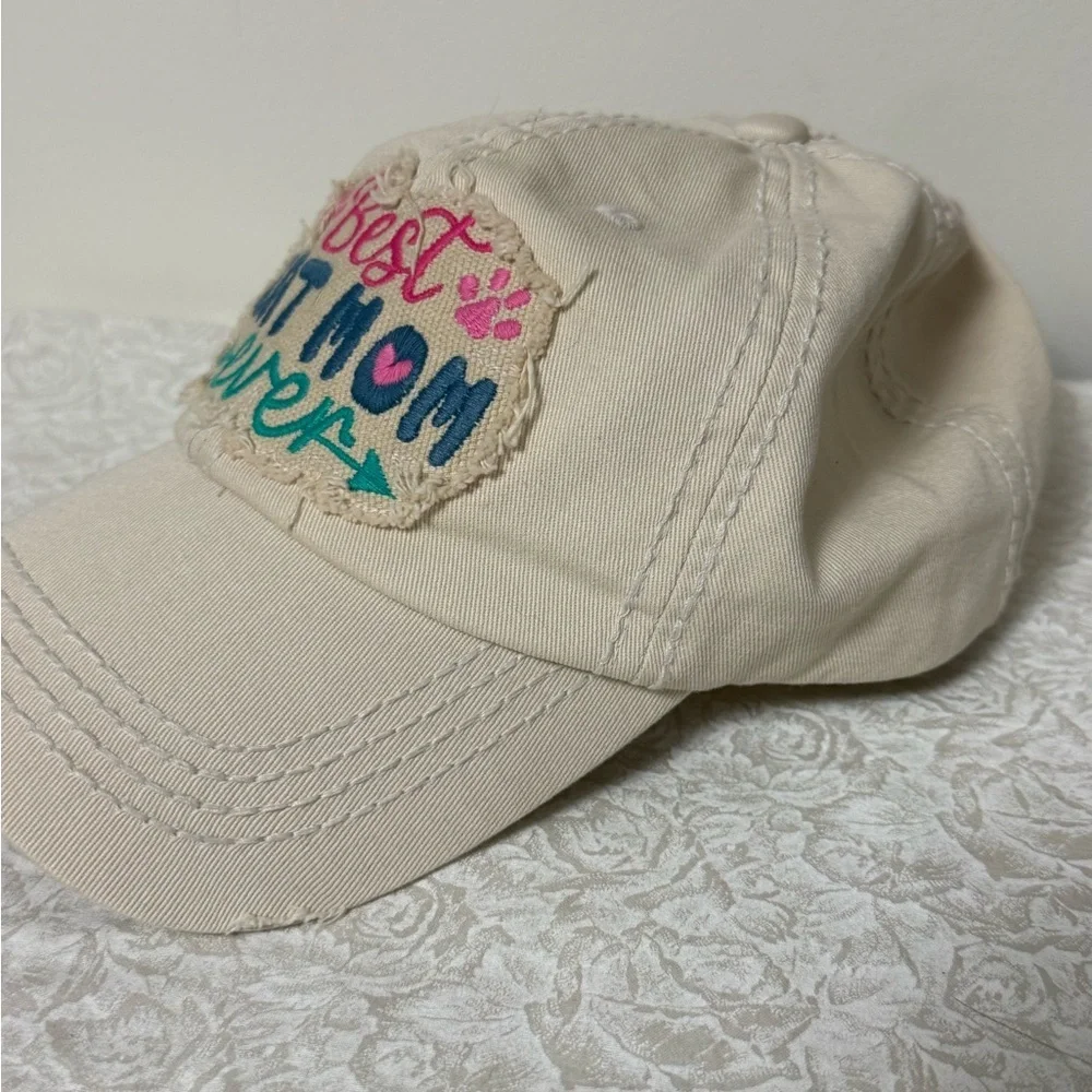 KBETHOS Best Cat Mom Ever Vintage Baseball Cap Stone Beige 100% Cotton